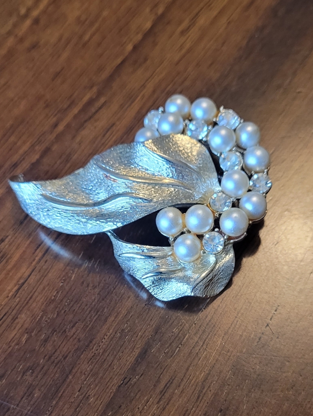 Coro Pegasus Brooch Pin Vintage Faux Pearl Clear Rhinestone Gold Tone Signed